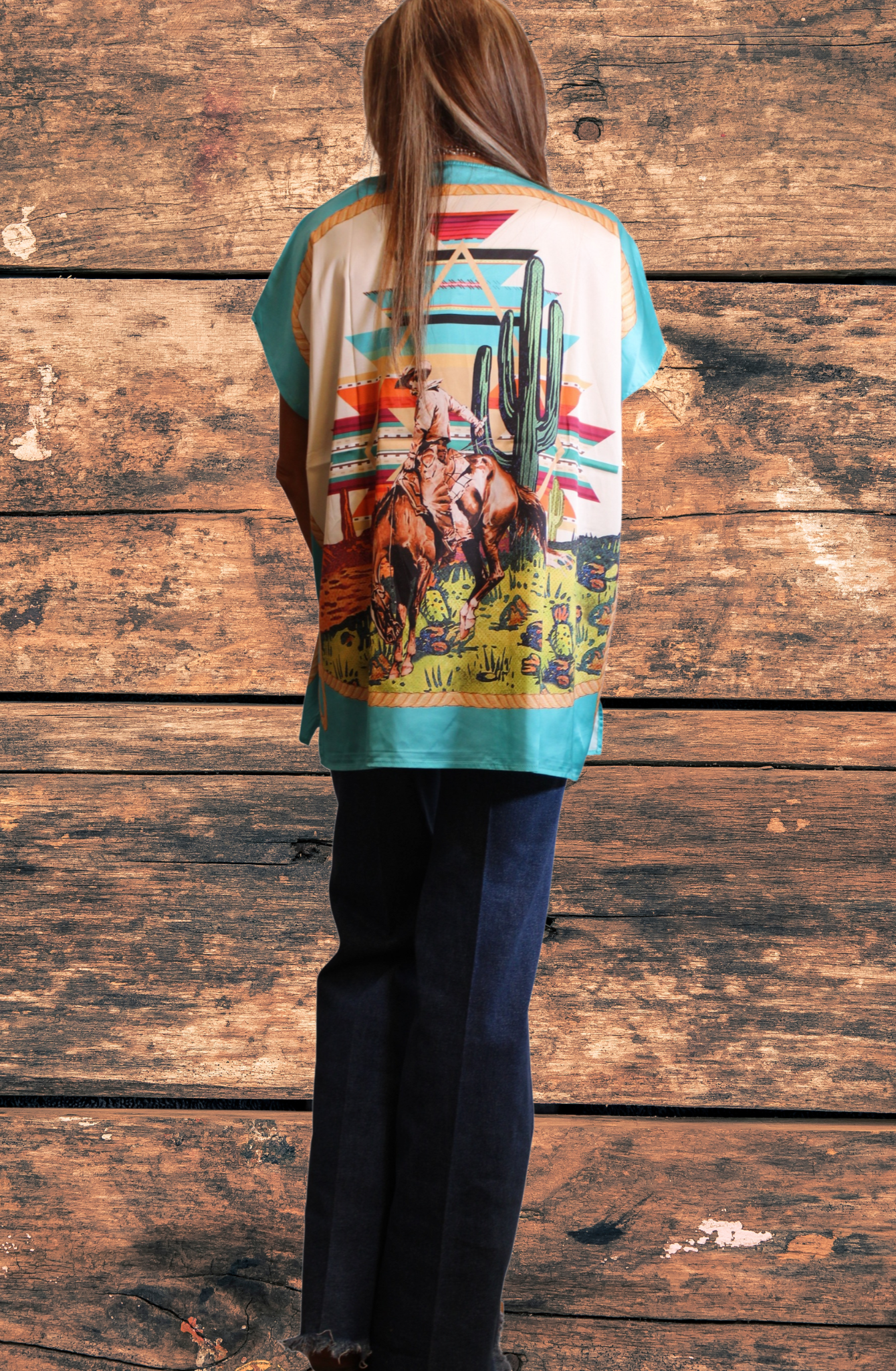 Cactus Aztec Bronc Poncho Top