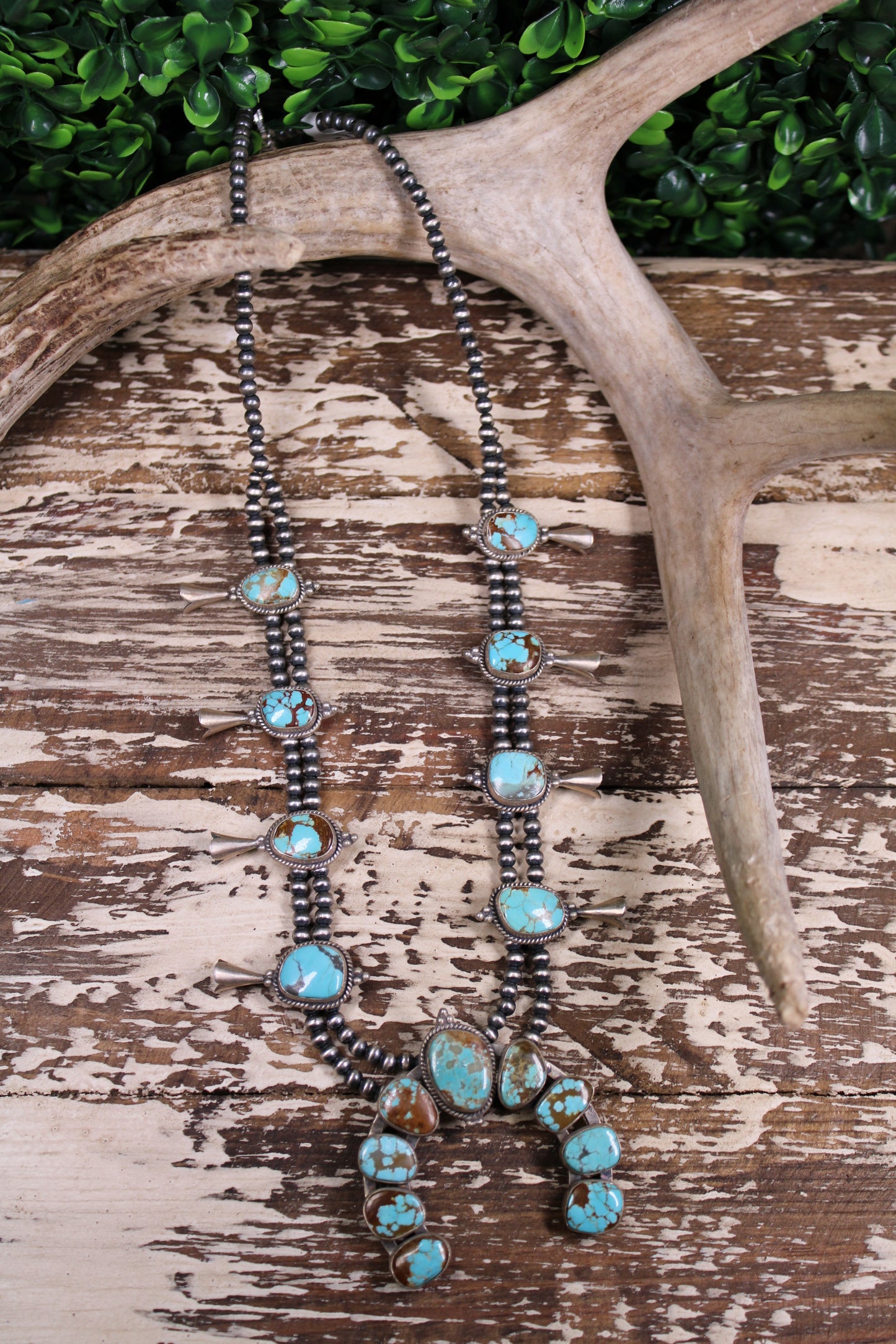 Kingman Turquoise & Navajo Pearl Necklace – .925 Sterling Silver