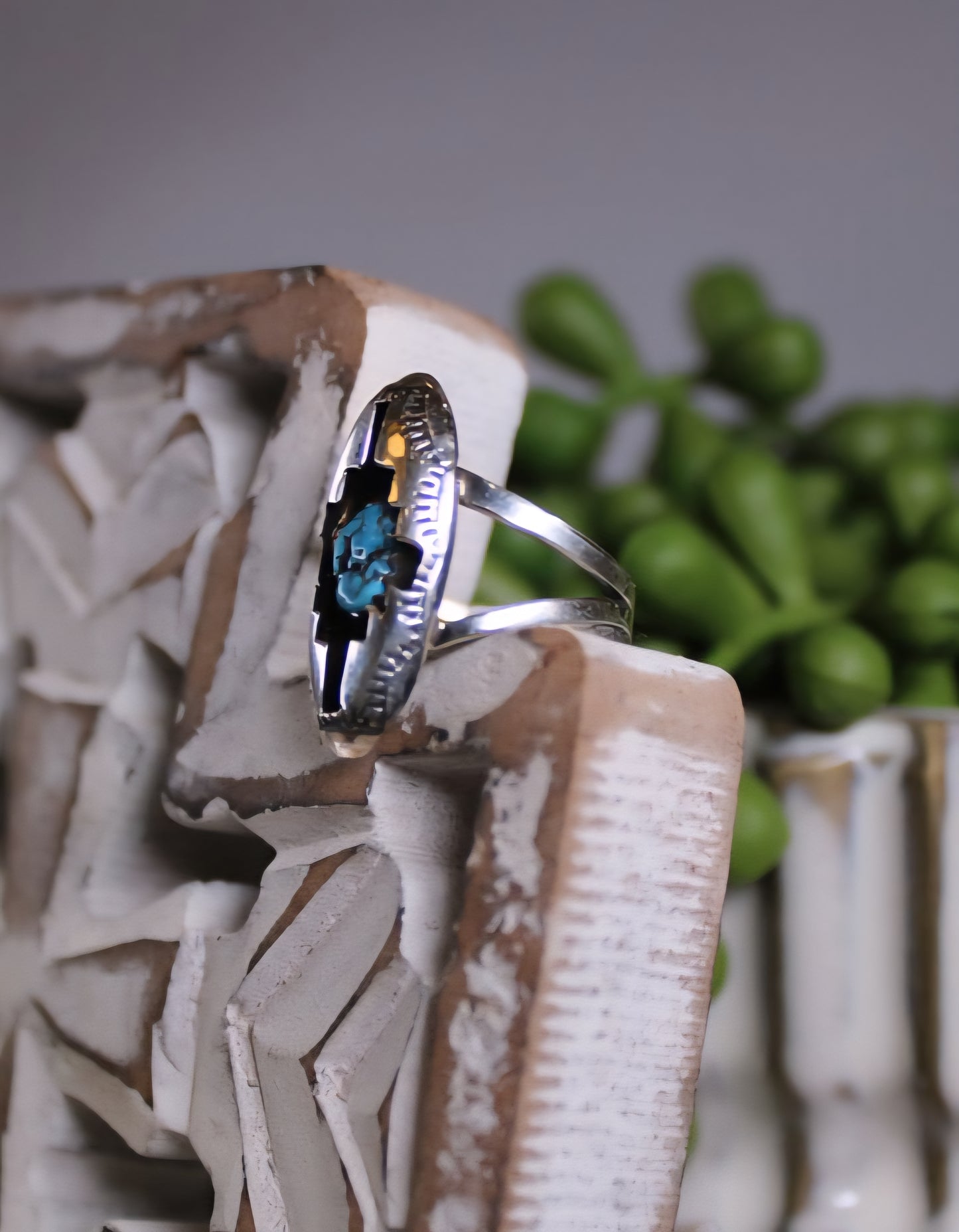 Navajo Kingman Turquoise Aztec Shadowbox Ring – Felix Perry