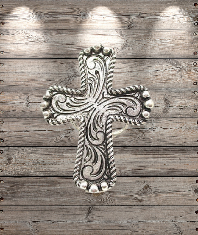 Western Etched Cross Cuff Ring
