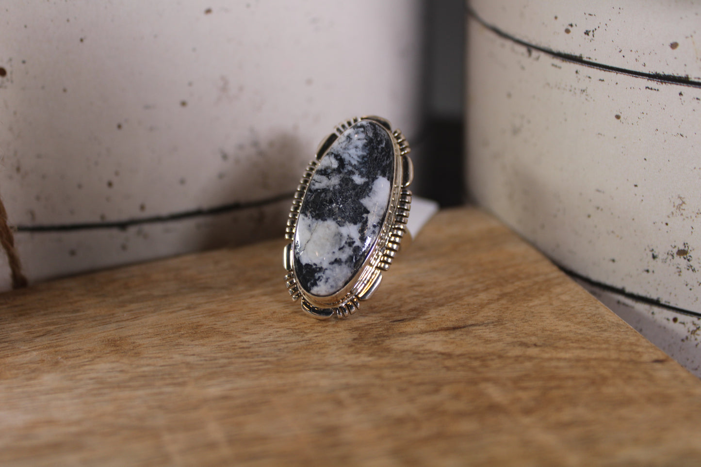 White Buffalo Turquoise Ring – Navajo Artist Allen Lee