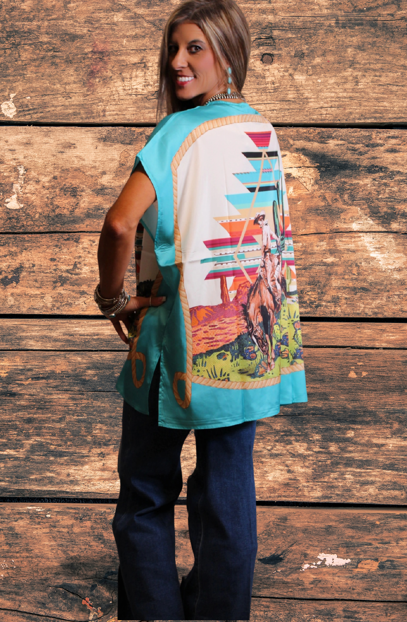 Cactus Aztec Bronc Poncho Top