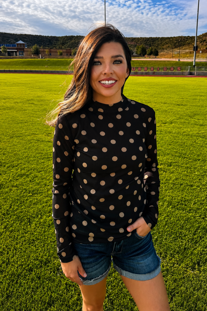 Black/Gold Polka Dot Mesh Top