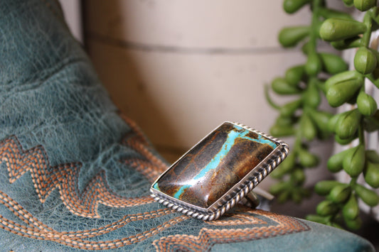 Navajo Handmade Donovan Skeet Royston Ribbon Turquoise Sterling Silver Adjustable Ring