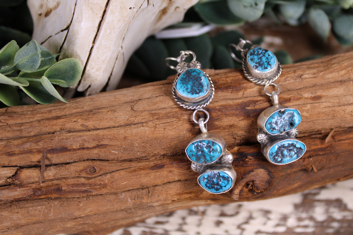 Navajo Kingman Turquoise Triple Drop Earrings – Donovan Nez