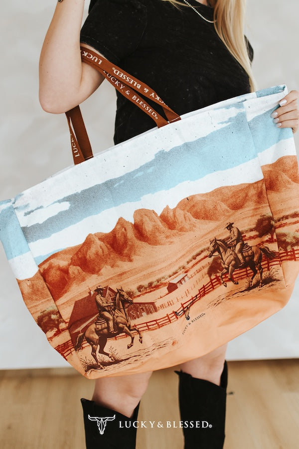 Western Desert Printed Canvas Tote Bag