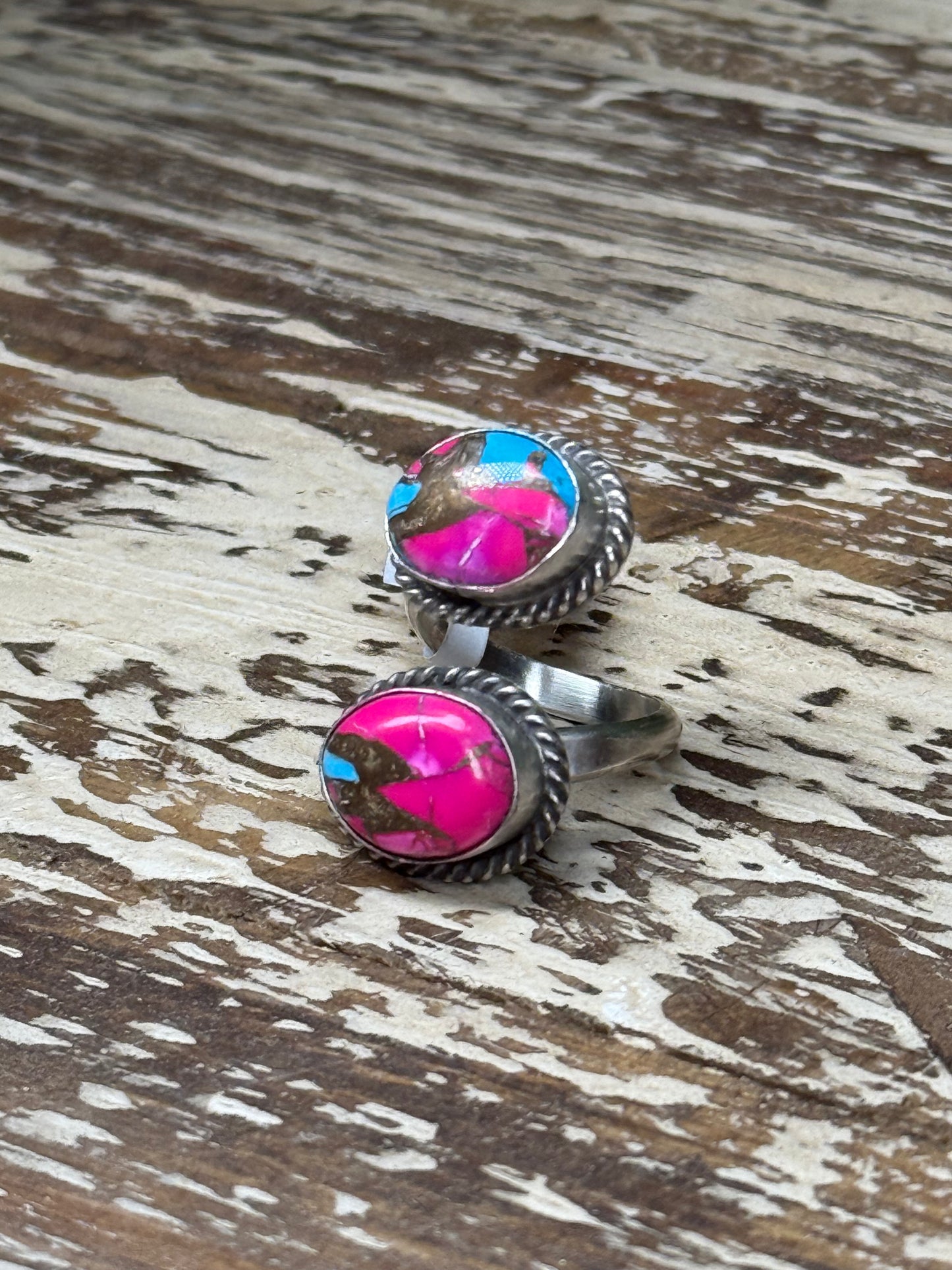 Rex Abeita Navajo Sterling Silver Kingman Cotton Candy Turquoise Adjustable Ring