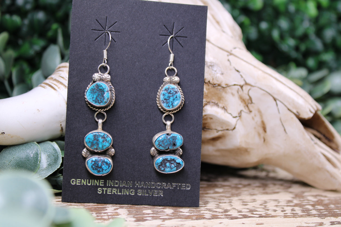 Navajo Kingman Turquoise Triple Drop Earrings – Donovan Nez