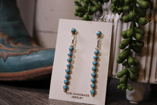 Navajo Davis Kaamassee Zuni Handmade Sterling Silver Turquoise Earrings