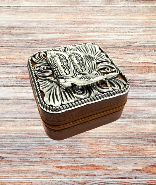 Cowboy Boot Etched Metal Plate Jewelry Box