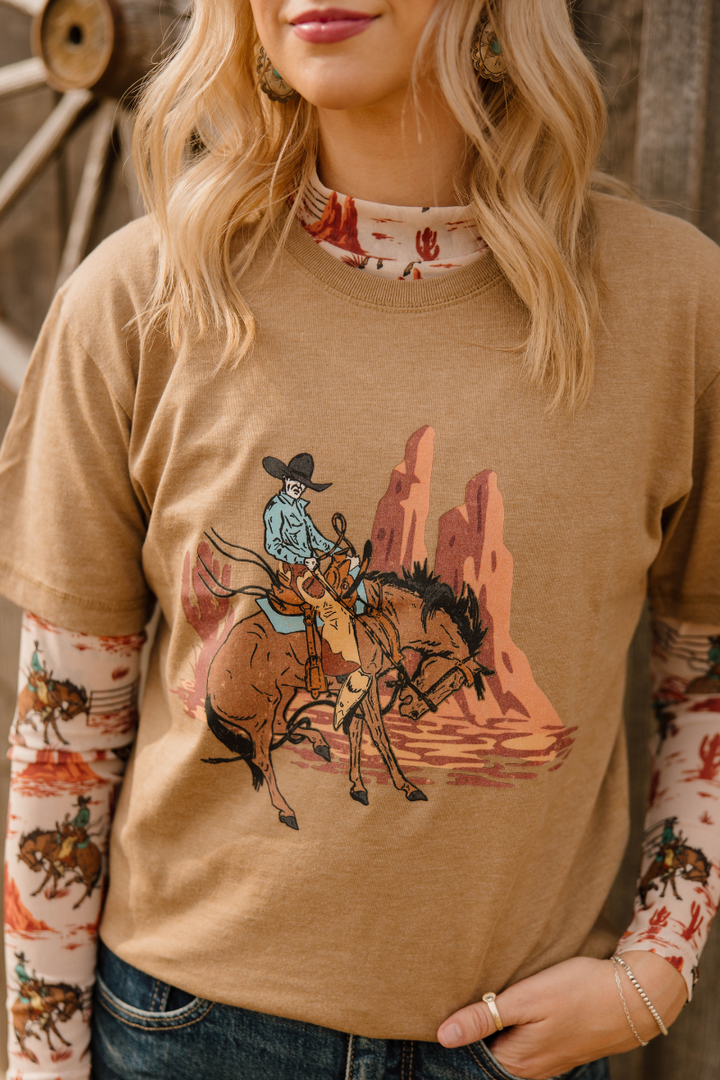 Golden Rodeo Tee – Desert Bucking Horse Graphic