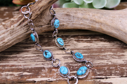 Rita Dawes Navajo Handmade Kingman Turquoise Bracelet – .925 Sterling Silver