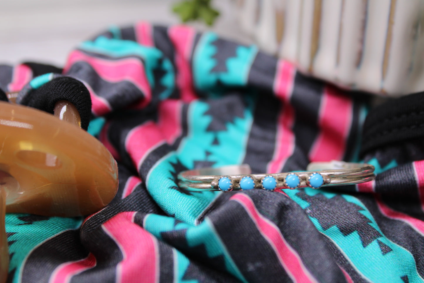 Kingman Turquoise Baby Cuff Bracelet – Navajo Artist Genevieve Sherman