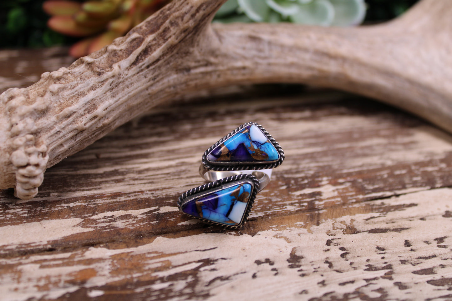 Rex Abeita Navajo Sterling Silver Kingman Dahlia Turquoise Adjustable Ring