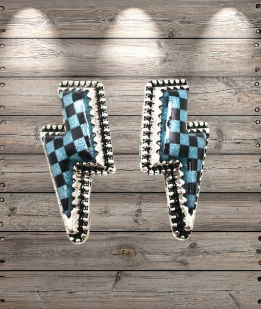 CHECKER THUNDER BOLT STUD EARRINGS