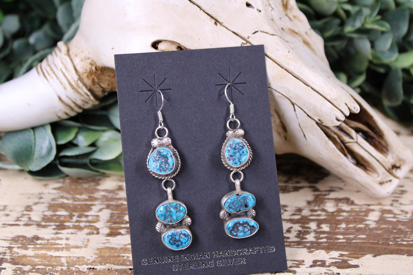 Navajo Kingman Turquoise Triple Drop Earrings – Donovan Nez