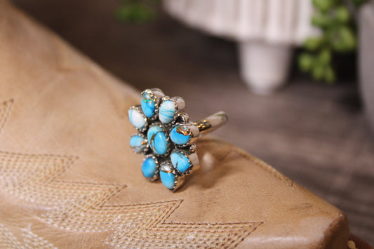 Handmade Ice Blue Dahlia Turquoise Sterling Silver Adjustable Ring
