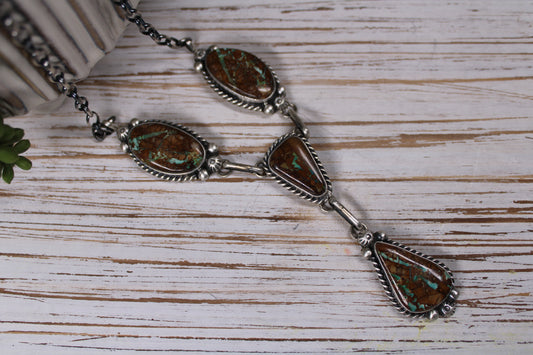 Royston Ribbon Turquoise Sterling Silver Necklace – 26 inch
By Navajo Silversmith Augustine Largo