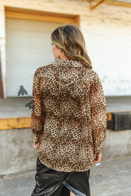 Western Wild Leopard Button-Up