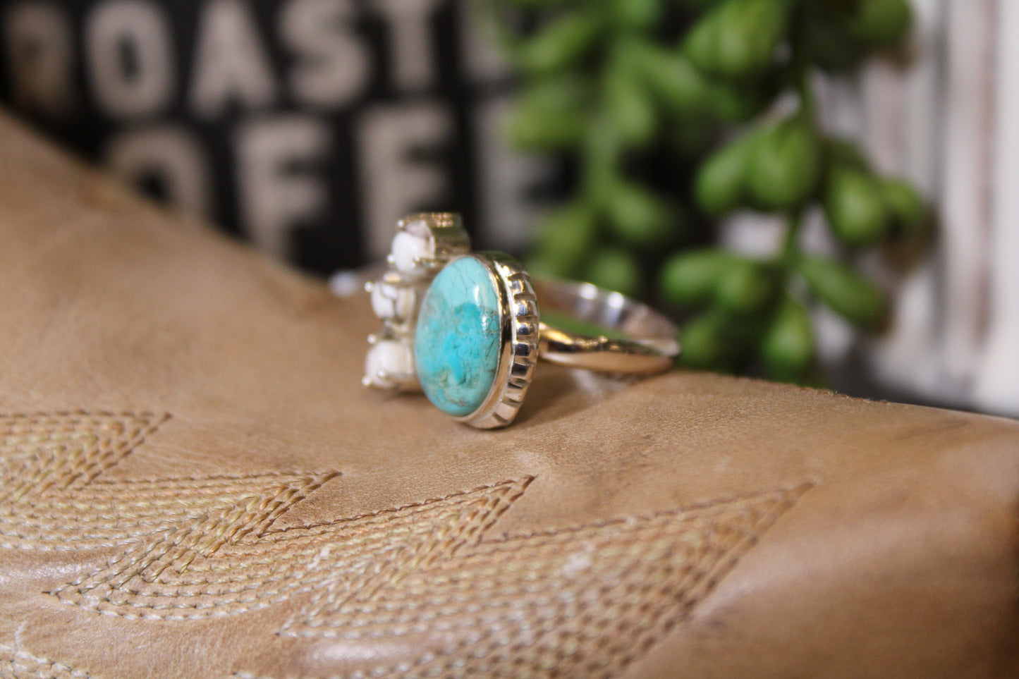 Handmade Mojave Turquoise & Wild Horse Adjustable Ring