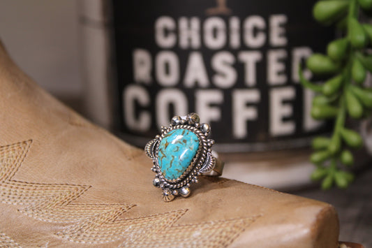 Kingman Turquoise Sterling Silver Adjustable Ring – Stamped .925