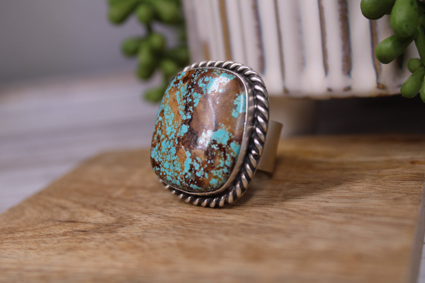 Number 8 Turquoise Adjustable Ring – Navajo Artist Augustine Largo