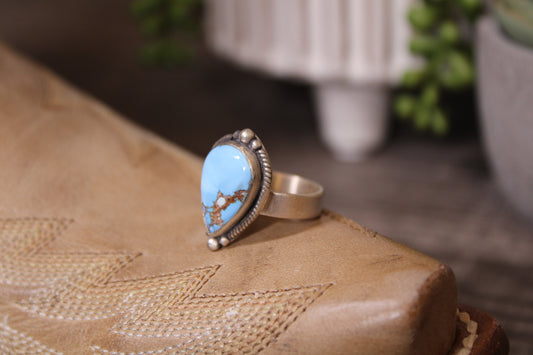 Handmade Golden Hills Turquoise Sterling Silver Adjustable Ring – Stamped Sterling