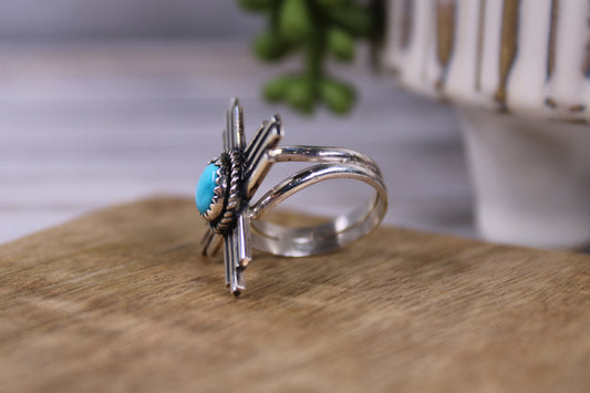 Navajo Handmade Kingman Turquoise Zia Ring – David Morris