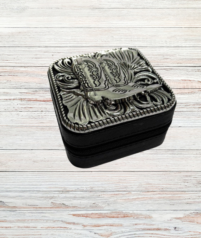 Cowboy Boot Etched Metal Plate Jewelry Box