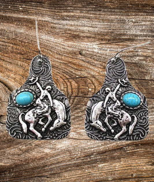 Bronc Riding Cattle Tag Earring