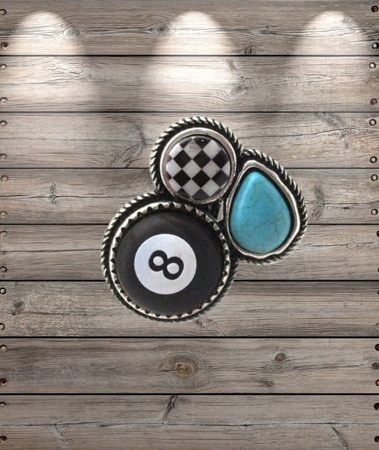 Western 8 Ball Checker Cuff Ring