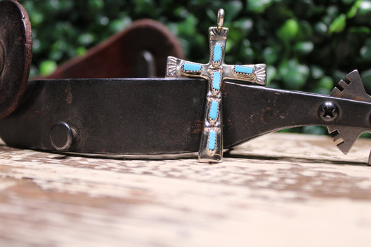 Cecilia Iule Zuni Kingman Turquoise Cross Pendant – Sterling Silver
