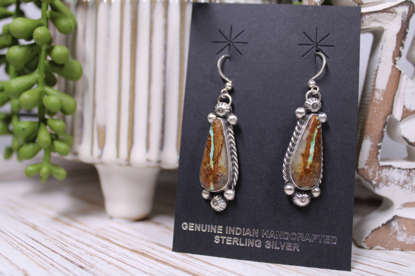 Royston Ribbon Turquoise Sterling Silver Earrings
By Navajo Silversmith Augustine Largo