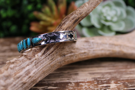 Southwest Sterling Silver Kingman Turquoise Cuff Bracelet – Size 7 with Flex