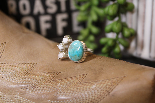 Handmade Mojave Turquoise & Wild Horse Adjustable Ring
