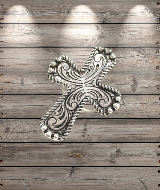 Western Etched Cross Cuff Ring