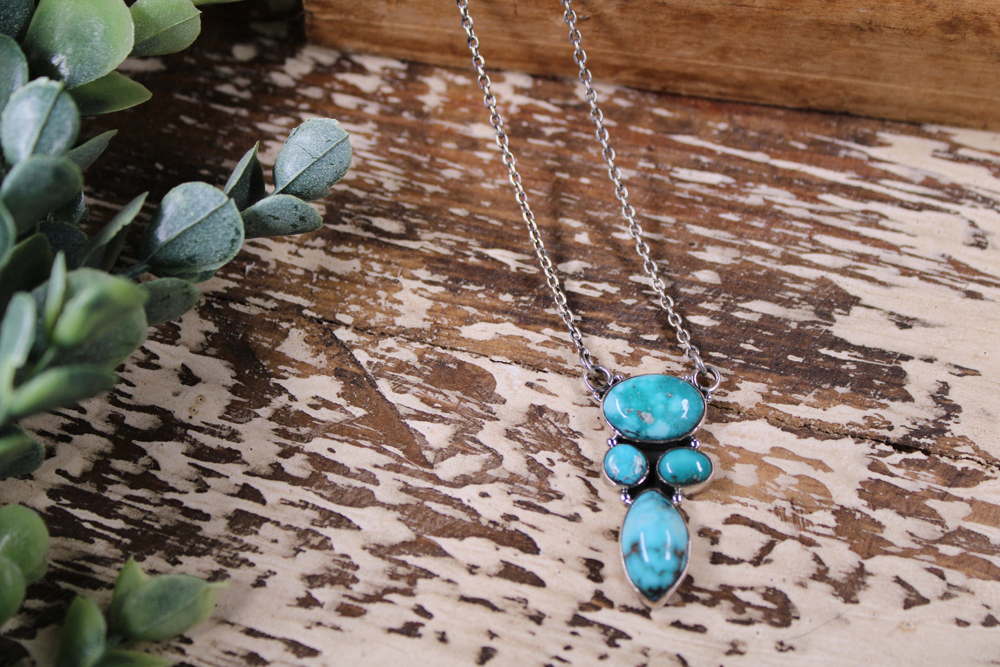 White Water Turquoise Sterling Silver Necklace – 16” Chain