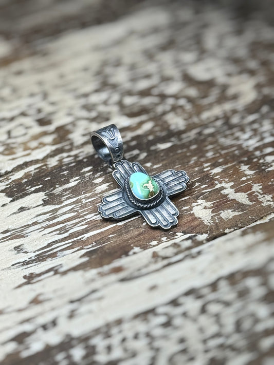 Kevin Billah Navajo Sterling Silver Sonoran Gold Turquoise Zia Pendant