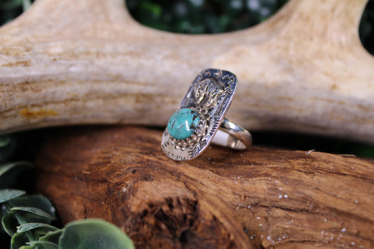 Kingman Turquoise Buffalo Sterling Silver Adjustable Ring – Size 7