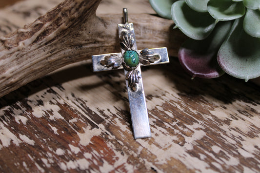 Michael Thompson Jr. Navajo Handmade Kingman Turquoise Sterling Silver Cross Pendant