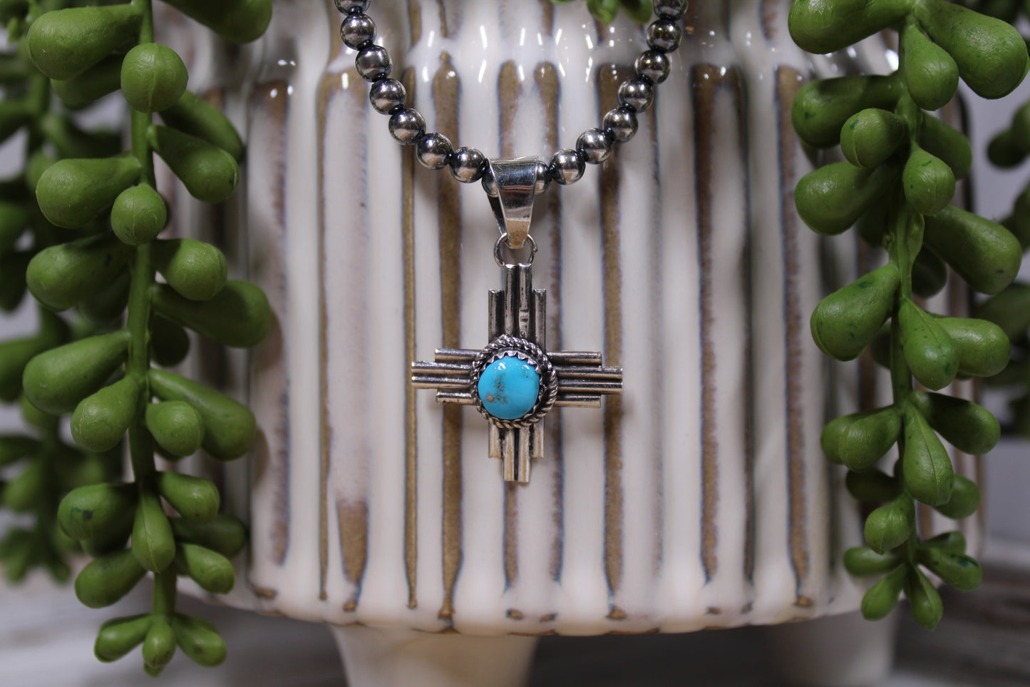 Raymond Yazzie Navajo Sterling Silver Kingman Turquoise Zia Pendant