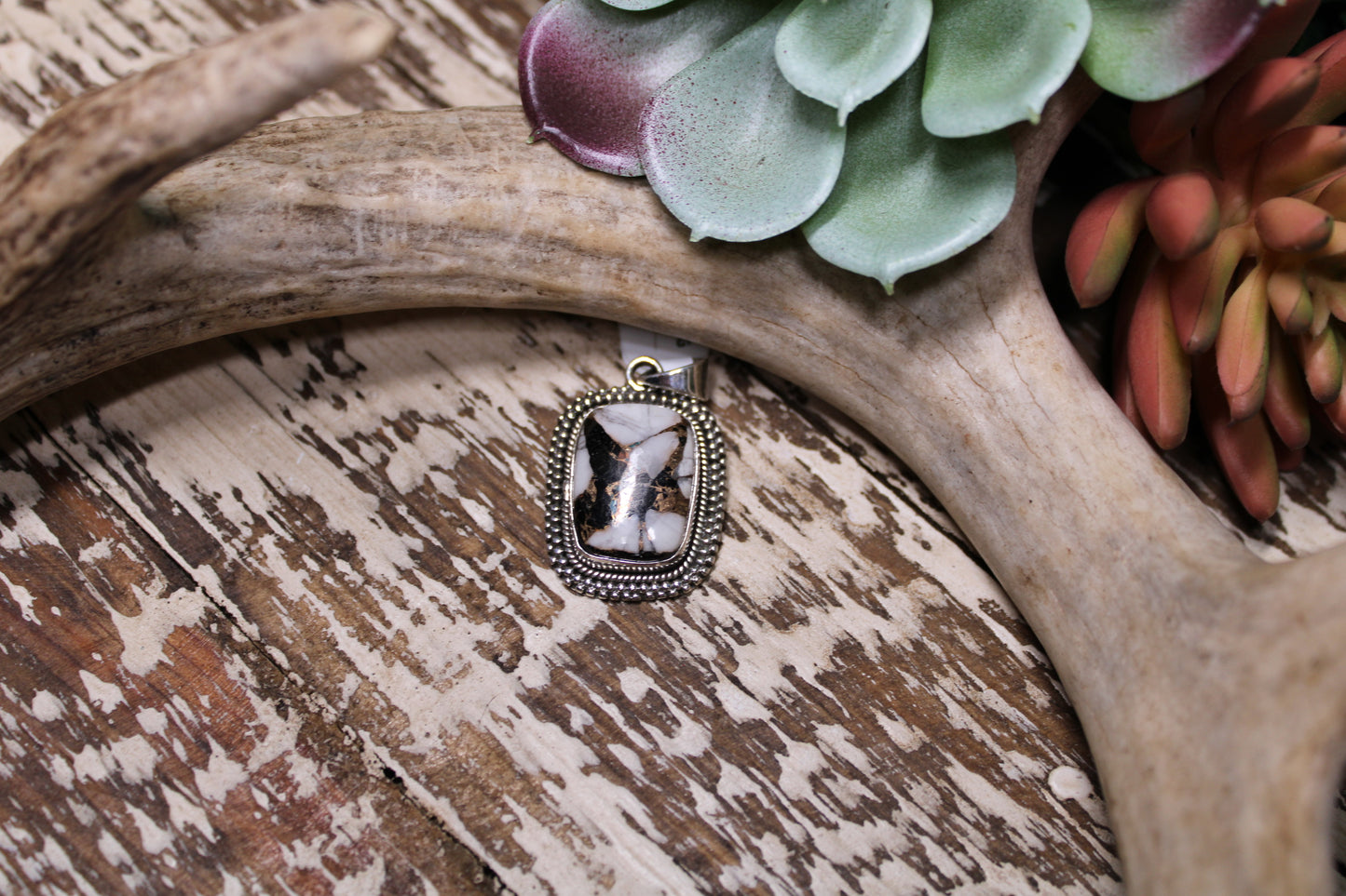 Tonopah White Buffalo Turquoise Open Back Sterling Silver Pendant