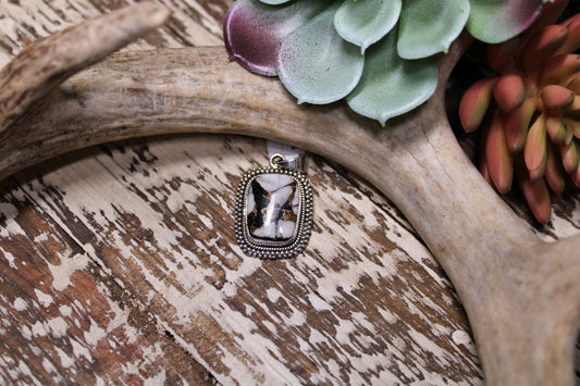 Tonopah White Buffalo Turquoise Open Back Sterling Silver Pendant