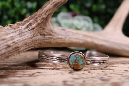 Number 8 Turquoise Sterling Silver Cuff Bracelet – Size 7 with Flex
