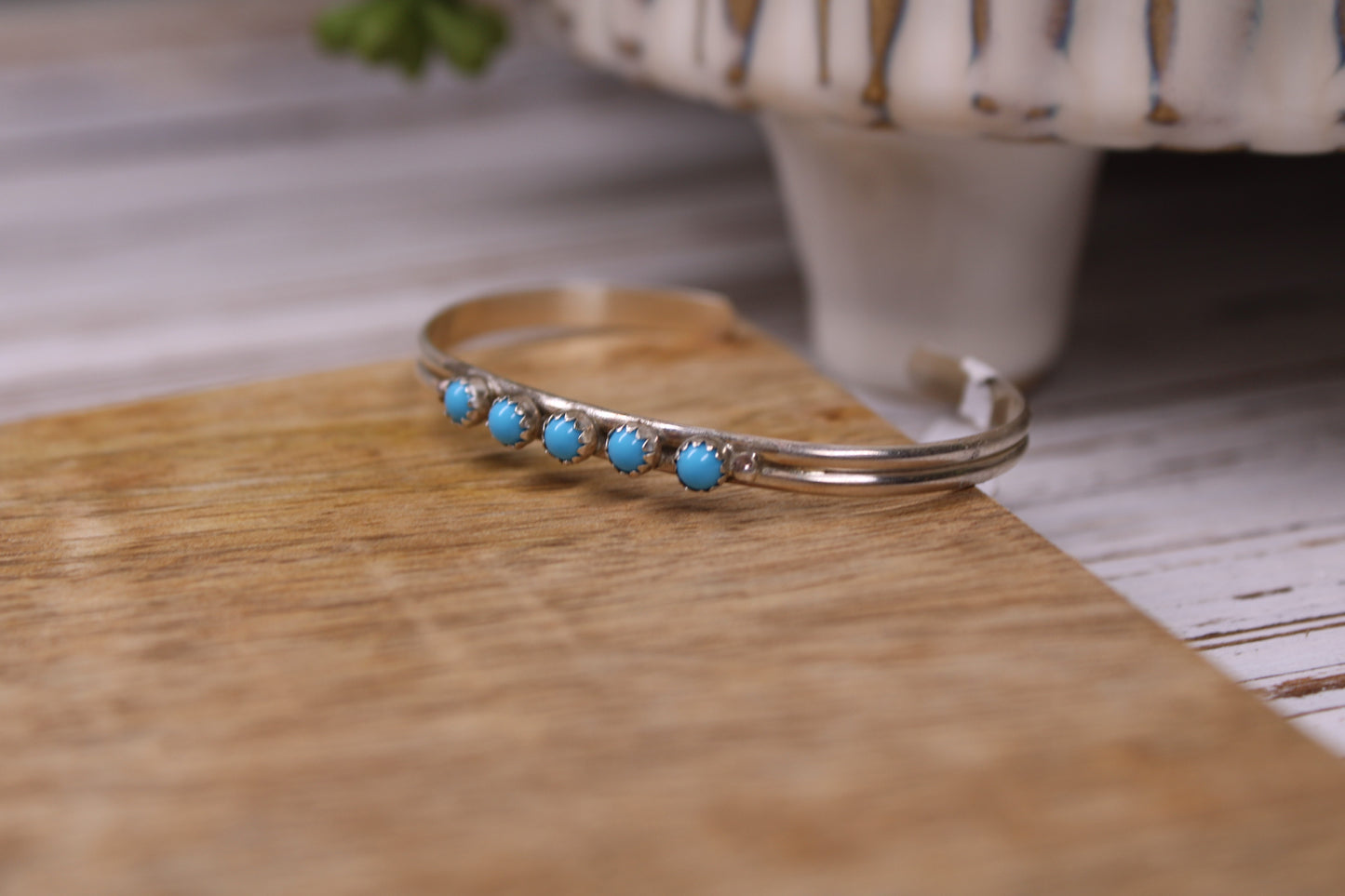 Kingman Turquoise Baby Cuff Bracelet – Navajo Artist Genevieve Sherman