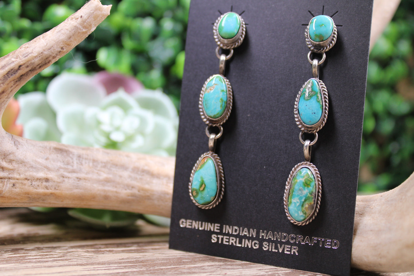 Freda Martinez Navajo Sterling Silver Sonoran Gold Turquoise Dangle Earrings