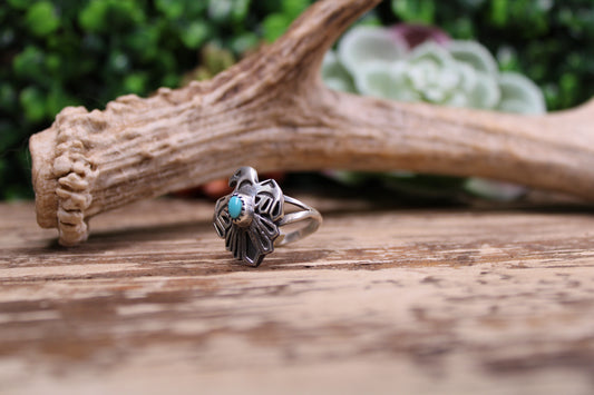 Robert Martinez Navajo Handmade Sterling Silver Kingman Turquoise Thunderbird Ring – Size 8.5