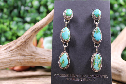 Freda Martinez Navajo Sterling Silver Sonoran Gold Turquoise Dangle Earrings