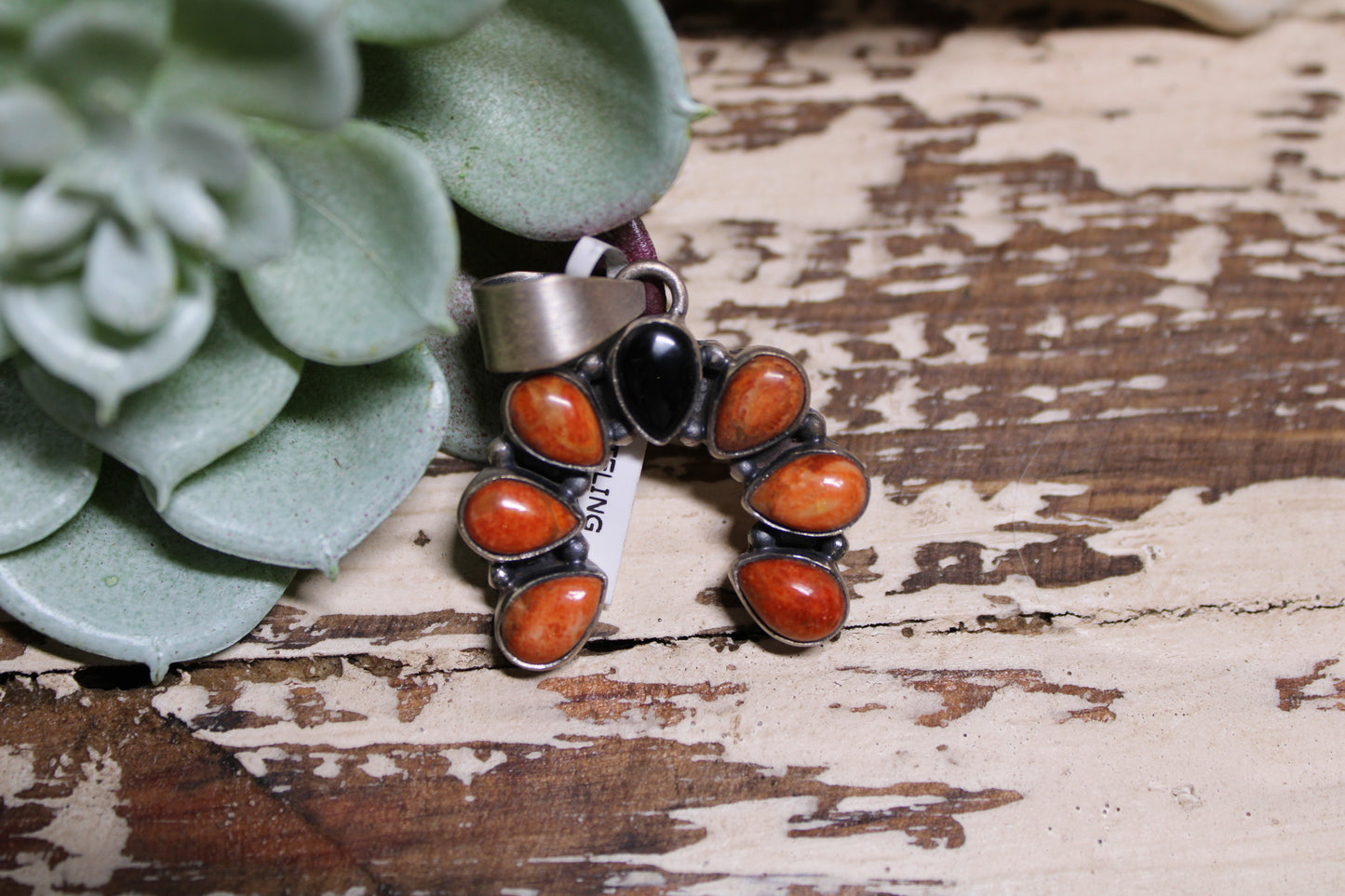 Multi-Stone Spiny Oyster & Black Onyx Sterling Silver Pendant