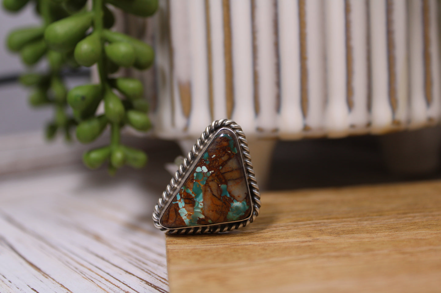 Royston Ribbon Turquoise Adjustable Ring – Handcrafted by Navajo Artist James Dixon